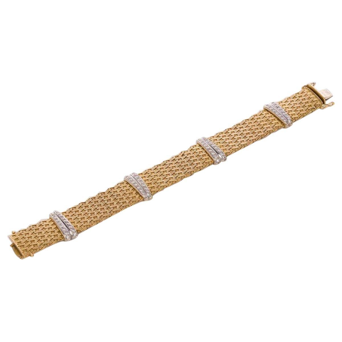 Contemporary 18 Karat Yellow Gold & Diamond German Crafted Woven Flexible Bracelet