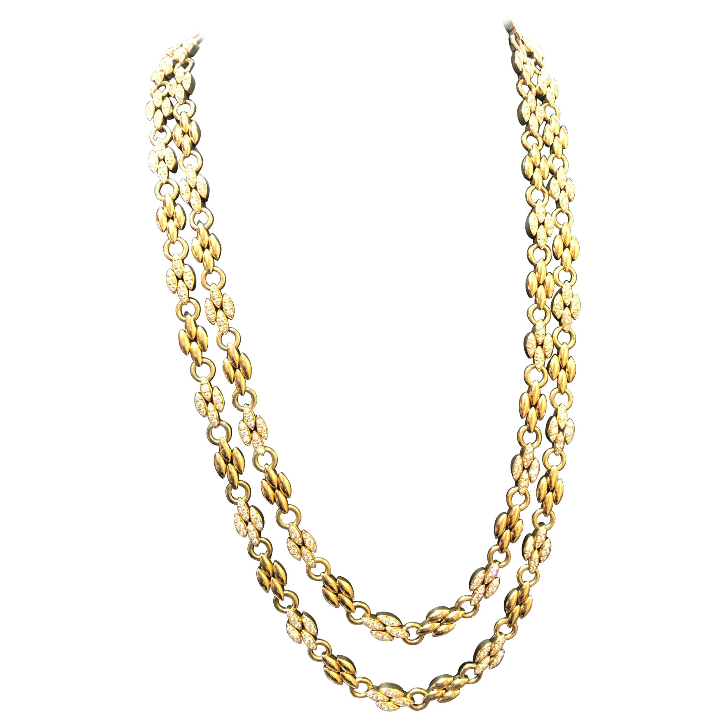 18 Karat Yellow Gold Diamond Grain de Riz Long Necklace by Van Cleef & Arpels