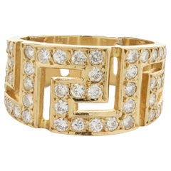 18 Karat Yellow Gold Diamond Greek Key Ring