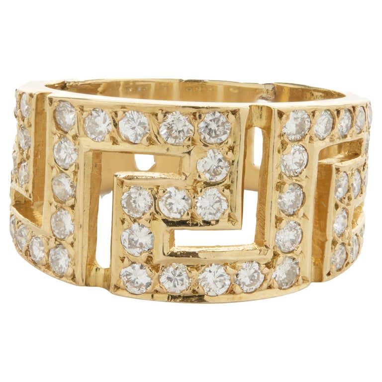 18 Karat Yellow Gold Diamond Greek Key Ring For Sale at 1stDibs