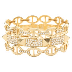 18 Karat Yellow Gold Diamond Gucci Link Spiked Cuff Bracelet