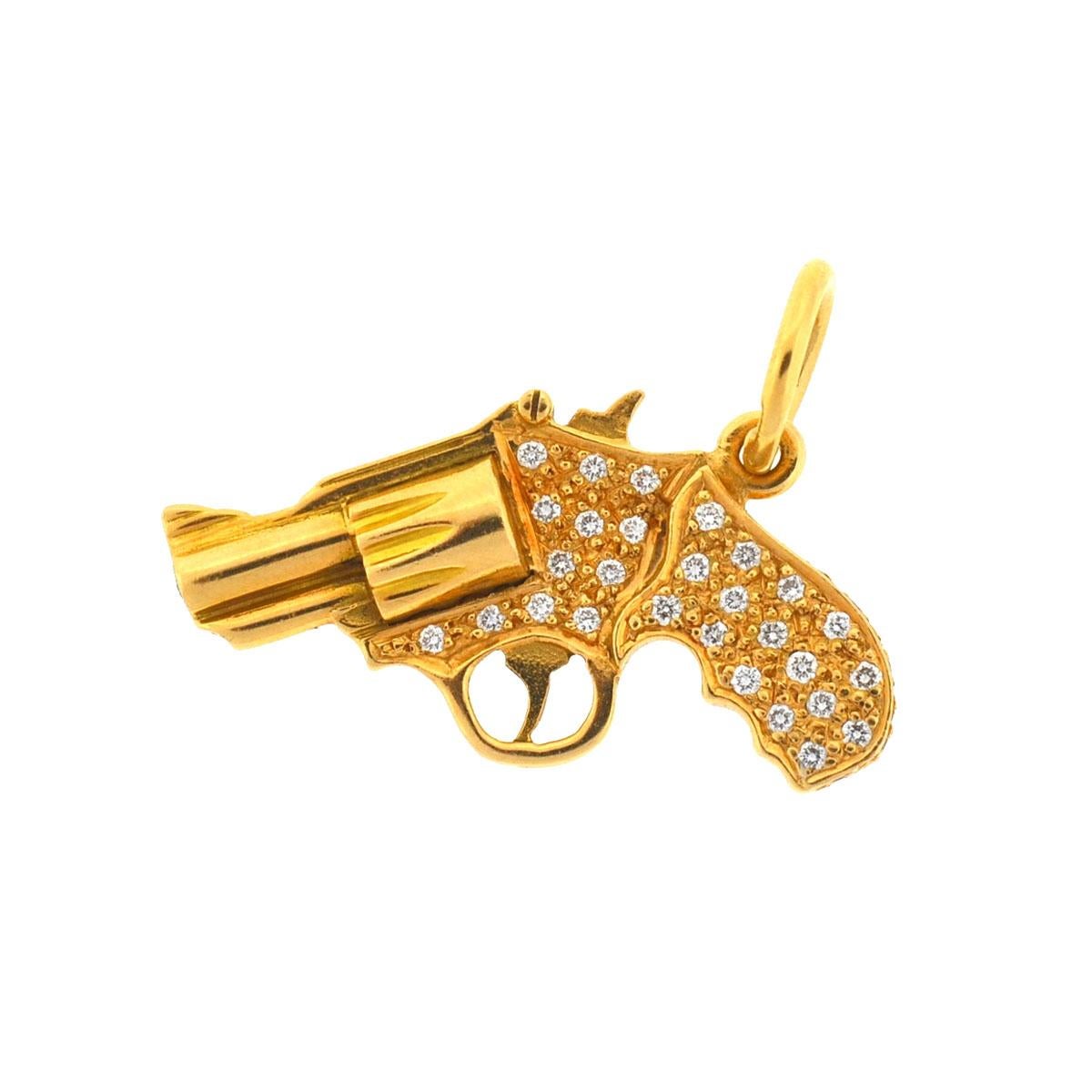 Company-N/A
Style-Diamond Gun Revolver Pendant 
Metal-18k Yellow Gold 
Size-1.25