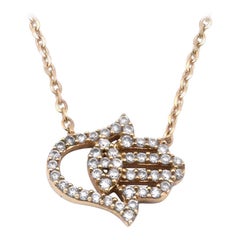 18 Karat Yellow Gold Diamond Hamsa Necklace