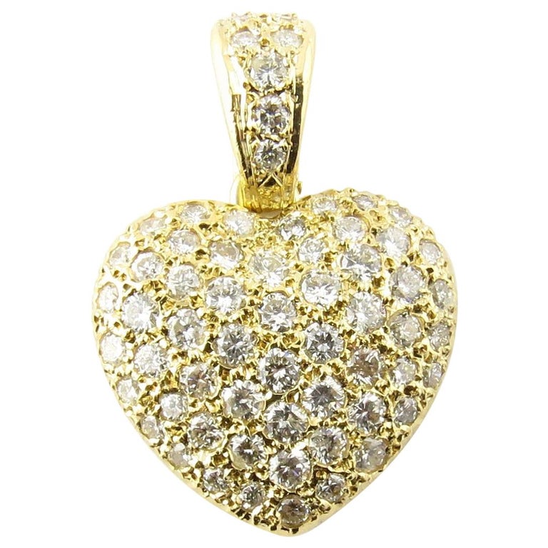 18 Karat Yellow Gold Diamond Heart Pendant at 1stDibs