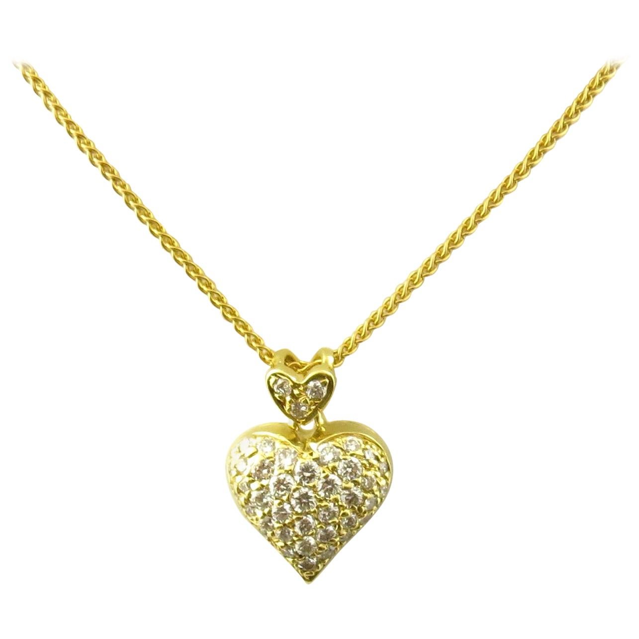 18 Karat Yellow Gold Diamond Heart Pendant Necklace