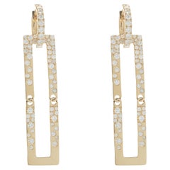 18 Karat Yellow Gold Diamond Hinged Rectangular Drop Earrings