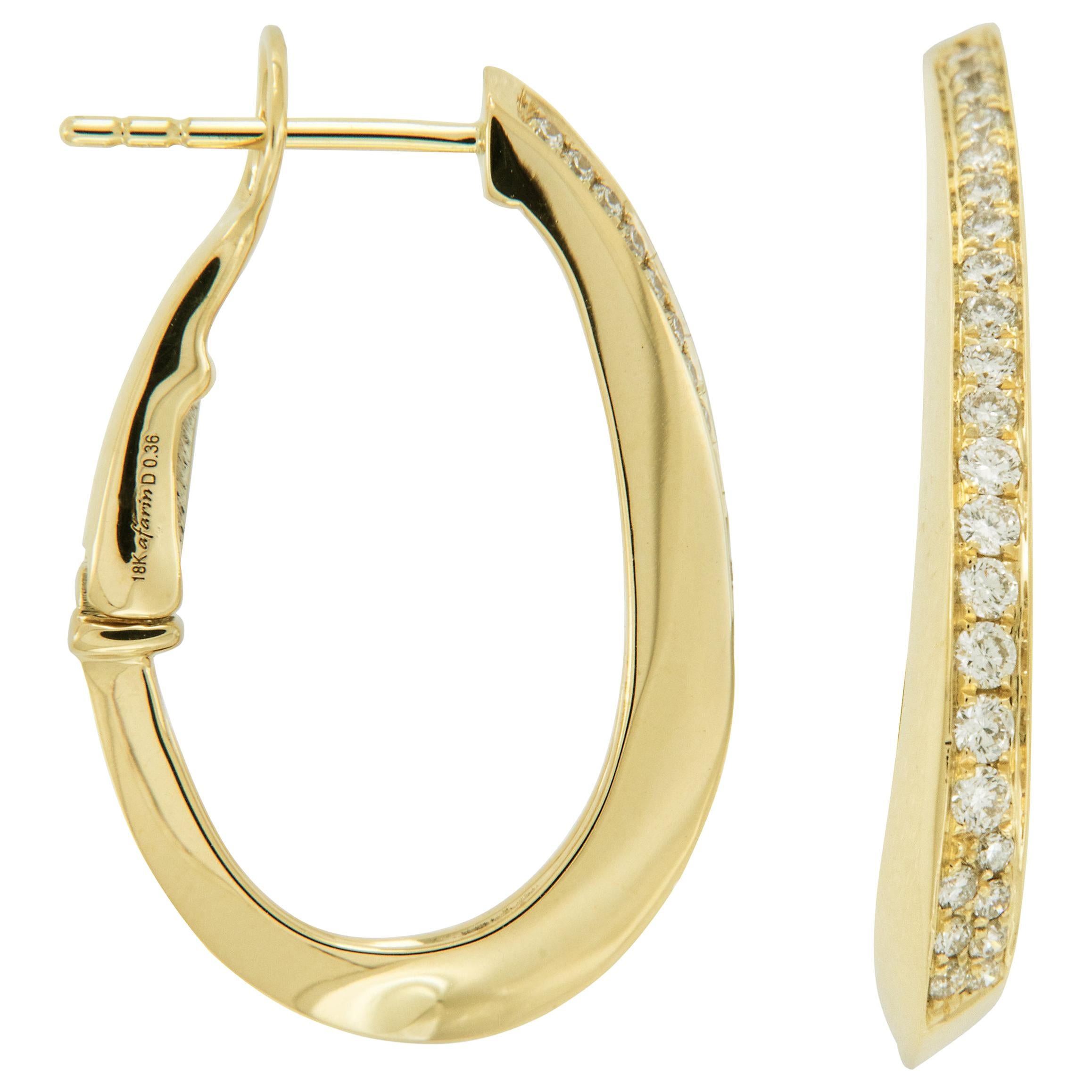 18 Karat Yellow Gold Diamond Hoop Earrings