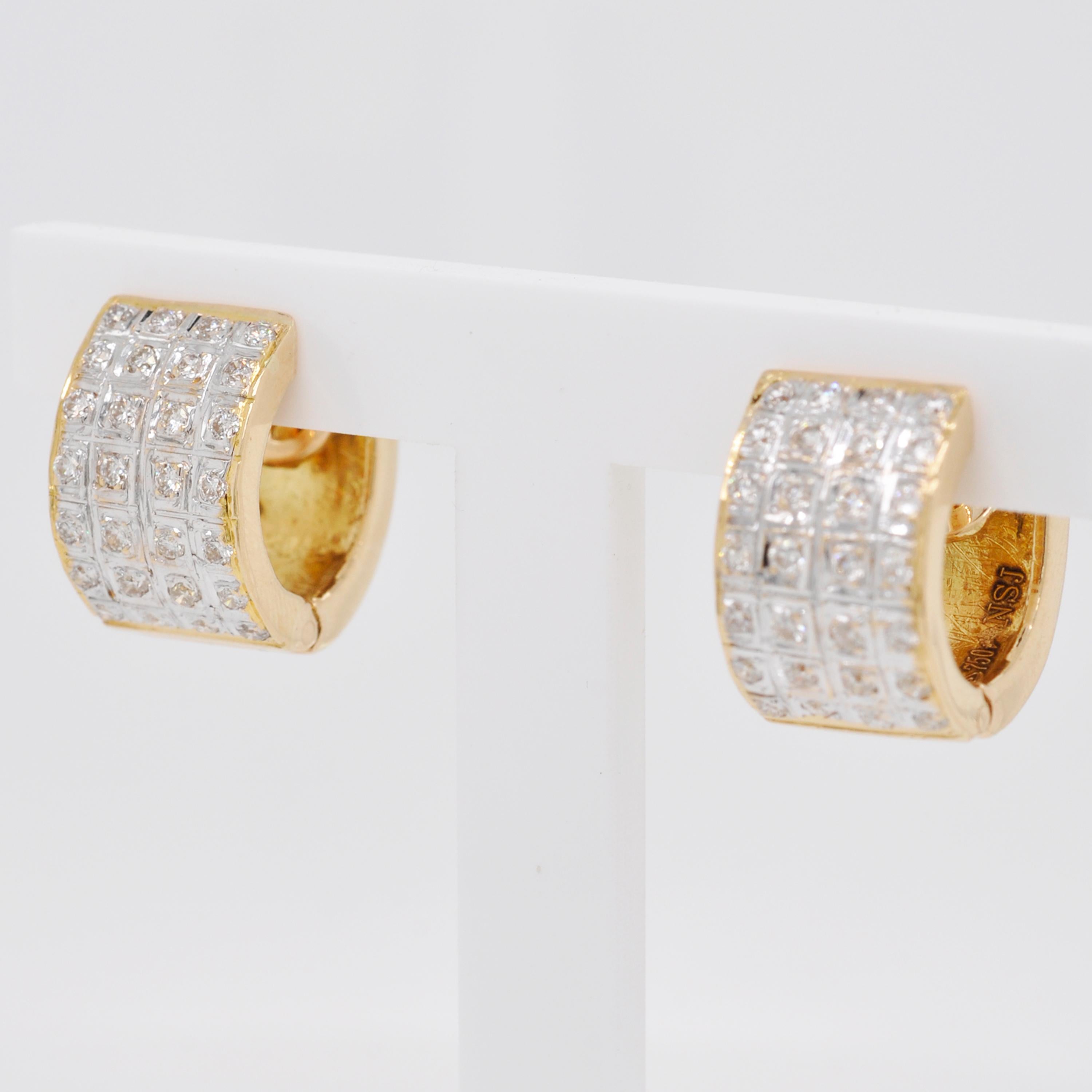 Modern 18 Karat Yellow Gold Diamond Huggie Hoop Earrings For Sale