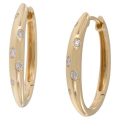 18 Karat Yellow Gold Diamond Huggie Hoop Earrings 