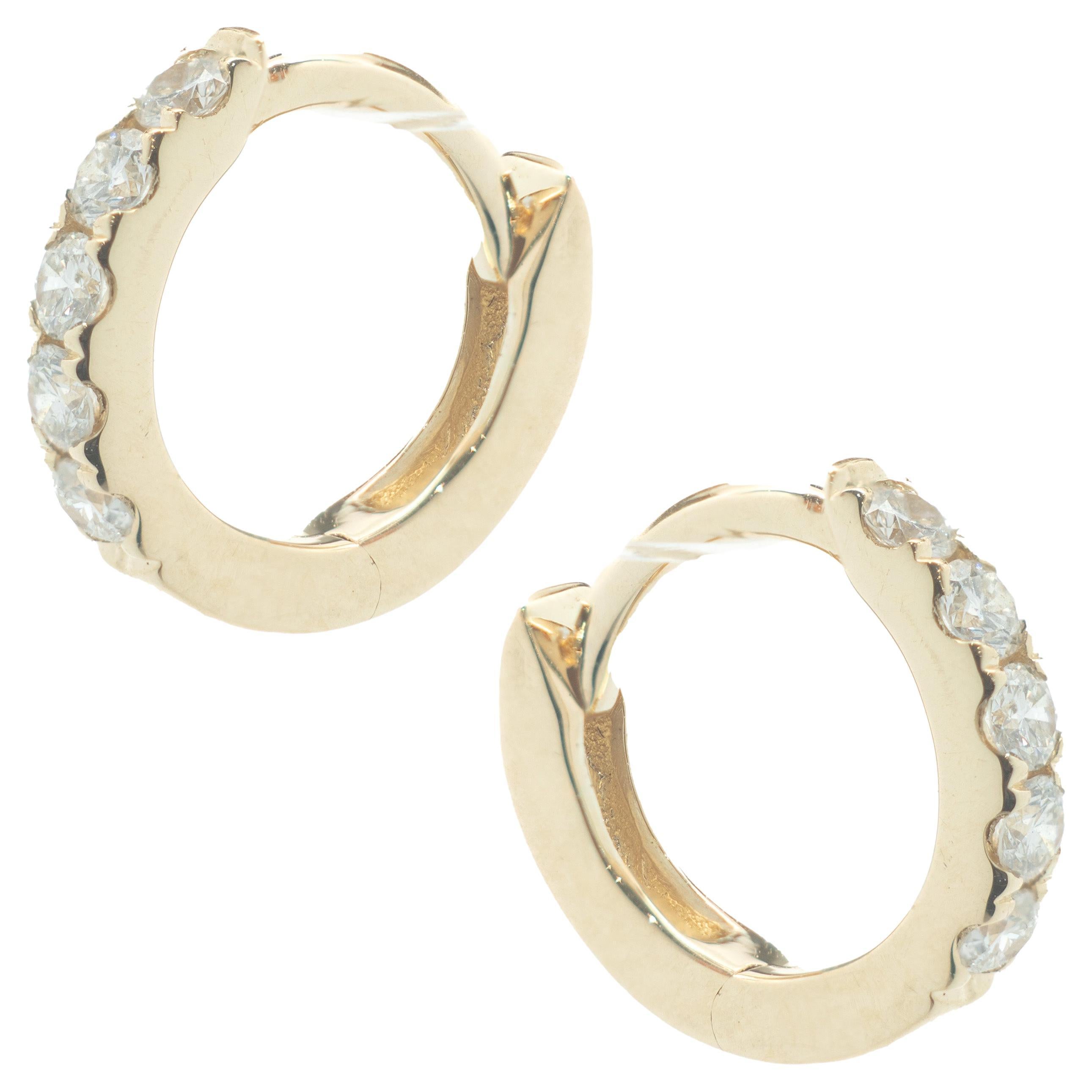18 Karat Yellow Gold Diamond Huggie Hoop Earrings