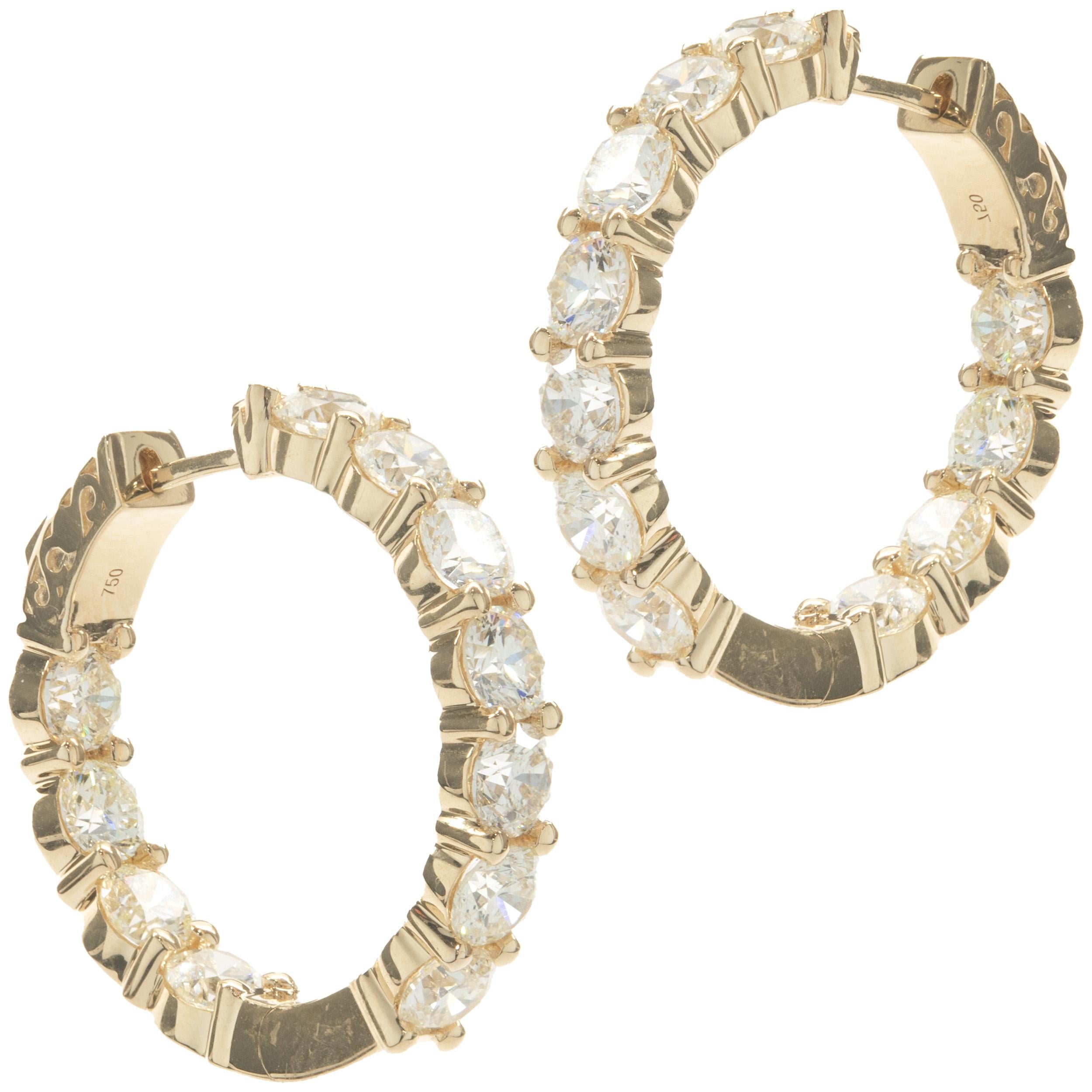 18 Karat Yellow Gold Diamond Inside Outside Hoop Earrings In Excellent Condition For Sale In Scottsdale, AZ