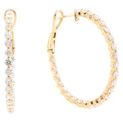 18 Karat Yellow Gold Diamond Inside Outside Hoop Earrings