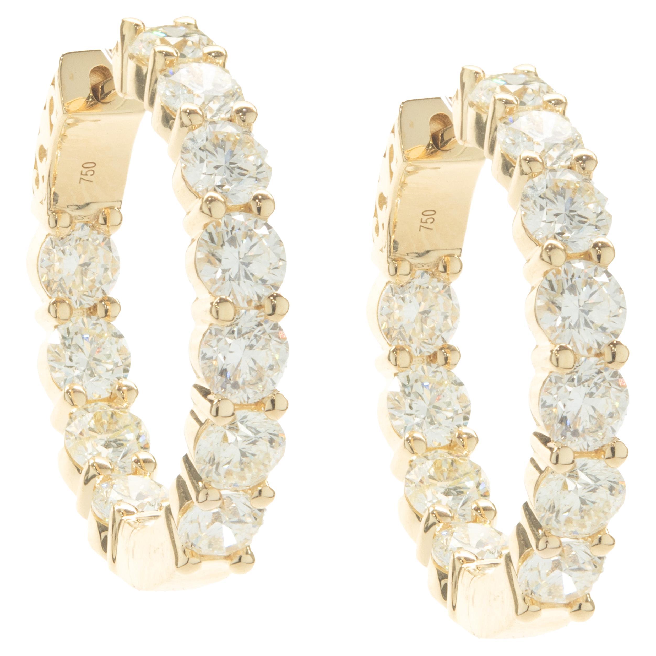 18 Karat Yellow Gold Diamond Inside Outside Hoop Earrings