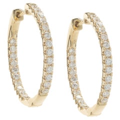 Boucles d'oreilles en or jaune 18 carats avec diamant à l'intérieur et à l'extérieur de l'anneau