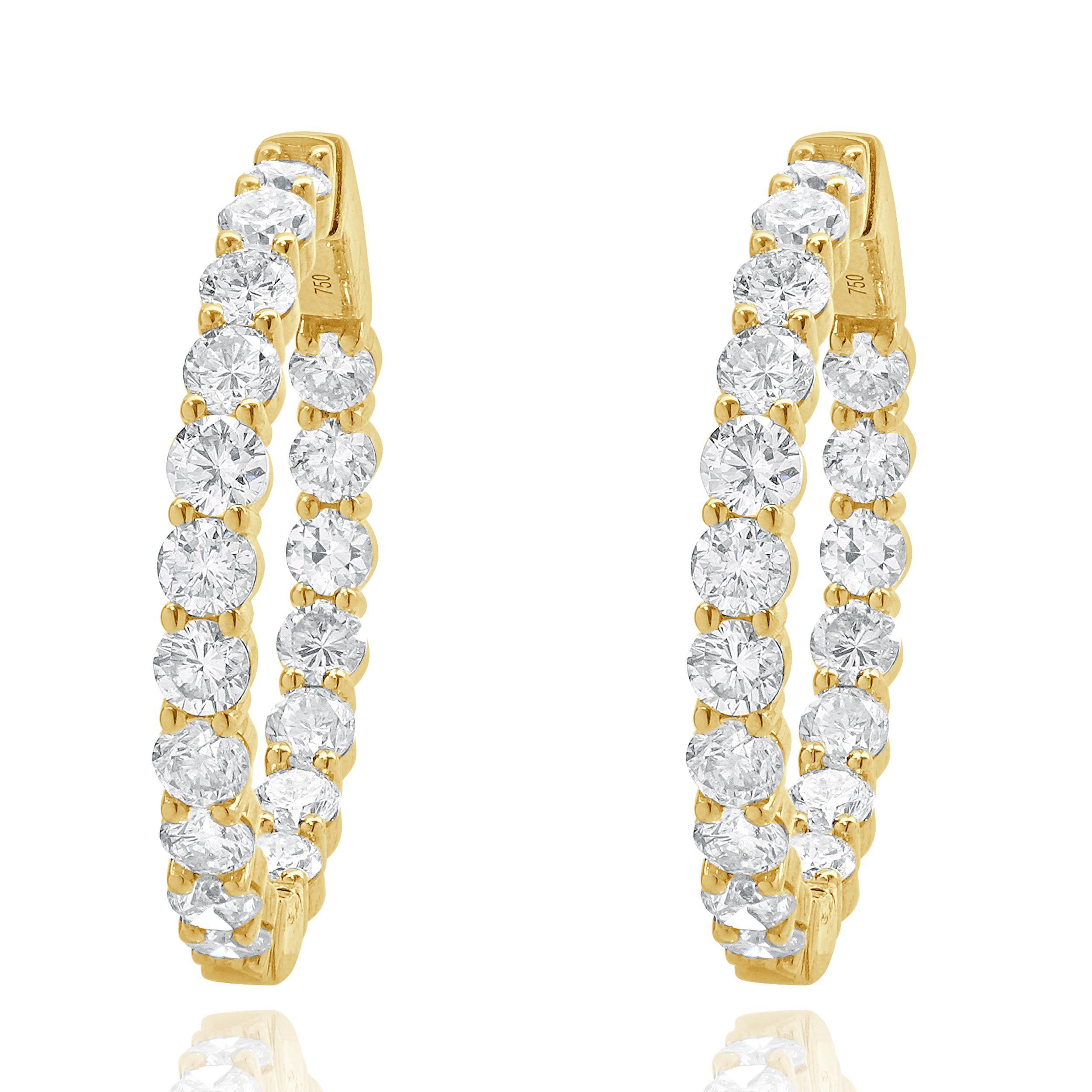 Pendientes de aro con interior y exterior de diamantes en oro amarillo de 18 quilates