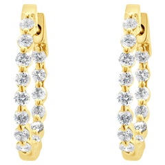 18 Karat Yellow Gold Diamond Inside Outside Huggie Hoop Earrings