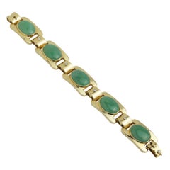 18 Karat Yellow Gold, Diamond & Jade Panel Link Bracelet