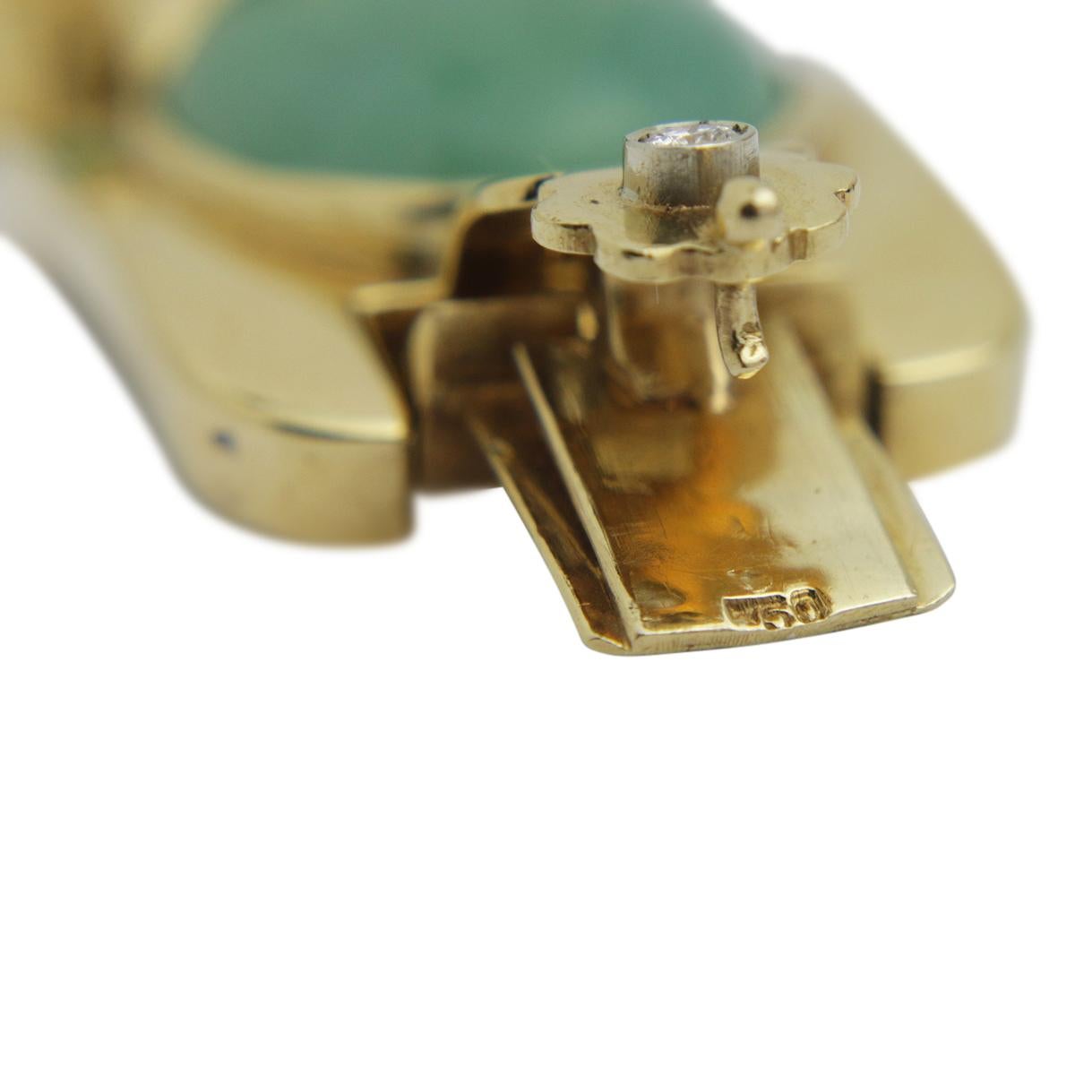 Retro 18 Karat Yellow Gold, Diamond & Jade Panel Link Bracelet For Sale