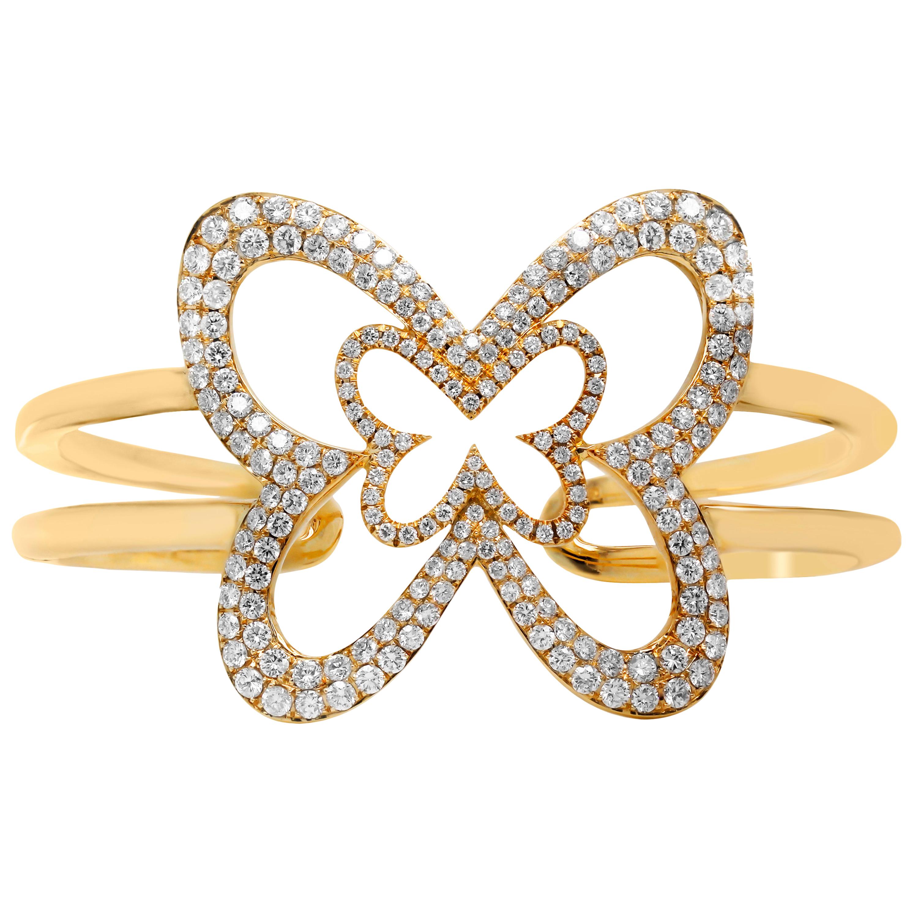 18 Karat Yellow Gold Diamond Large Butterfly Cuff Bangle Bracelet