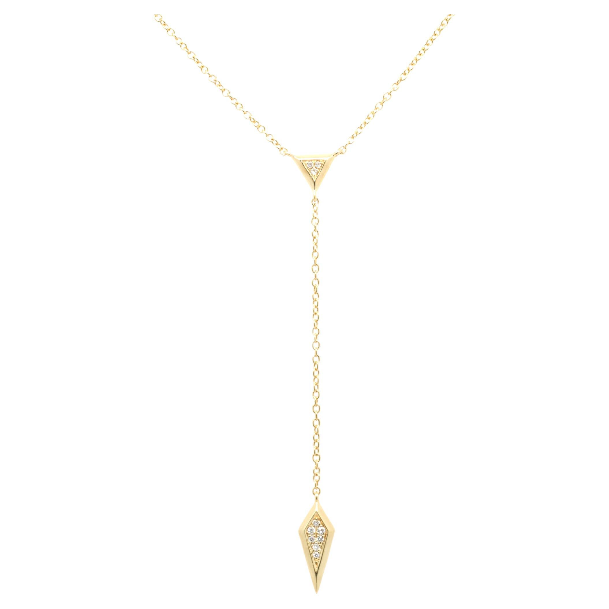 18 Karat Yellow Gold Diamond Lariat Necklace For Sale