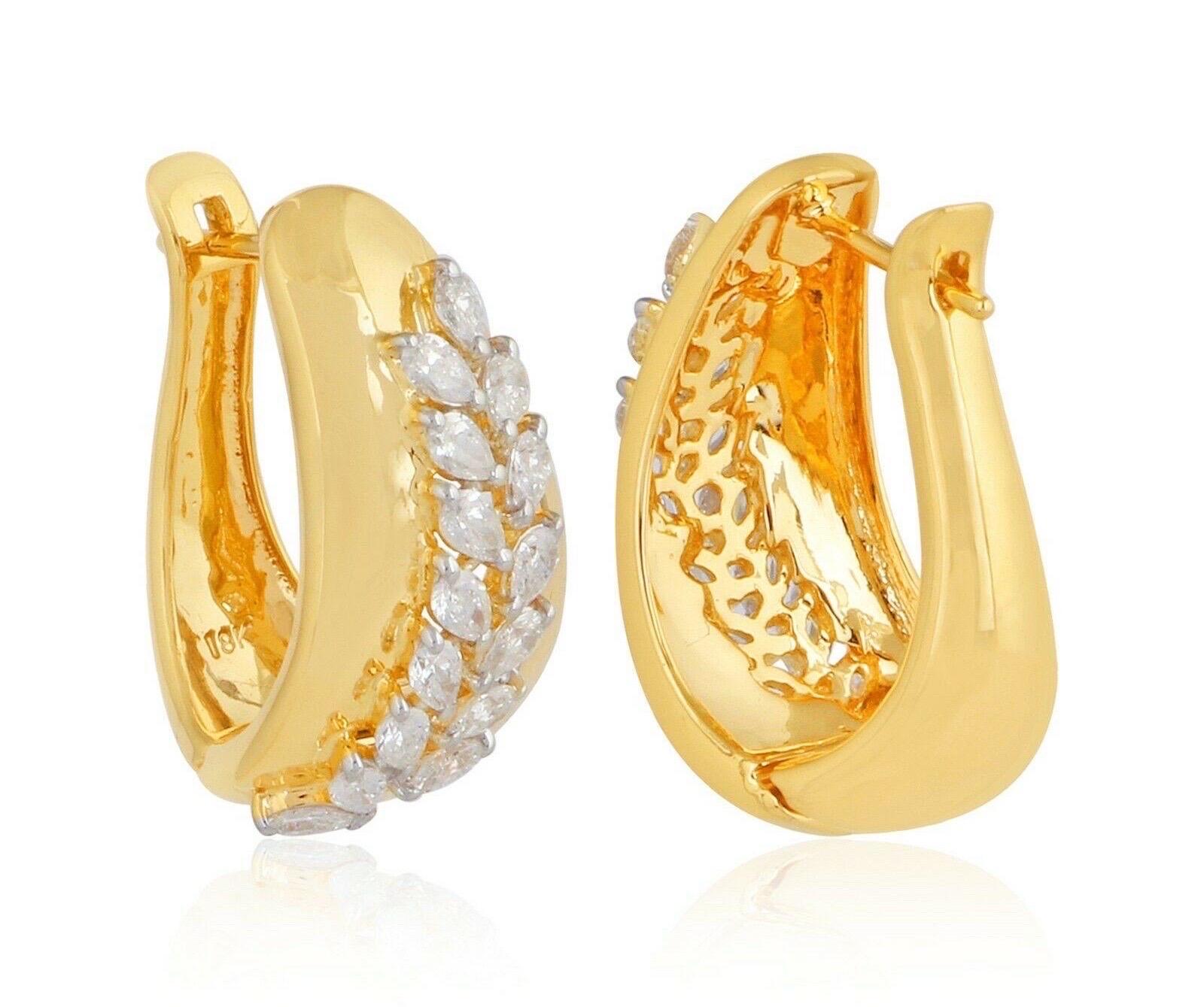 Modern 18 Karat Yellow Gold Diamond Leaf Earrings For Sale