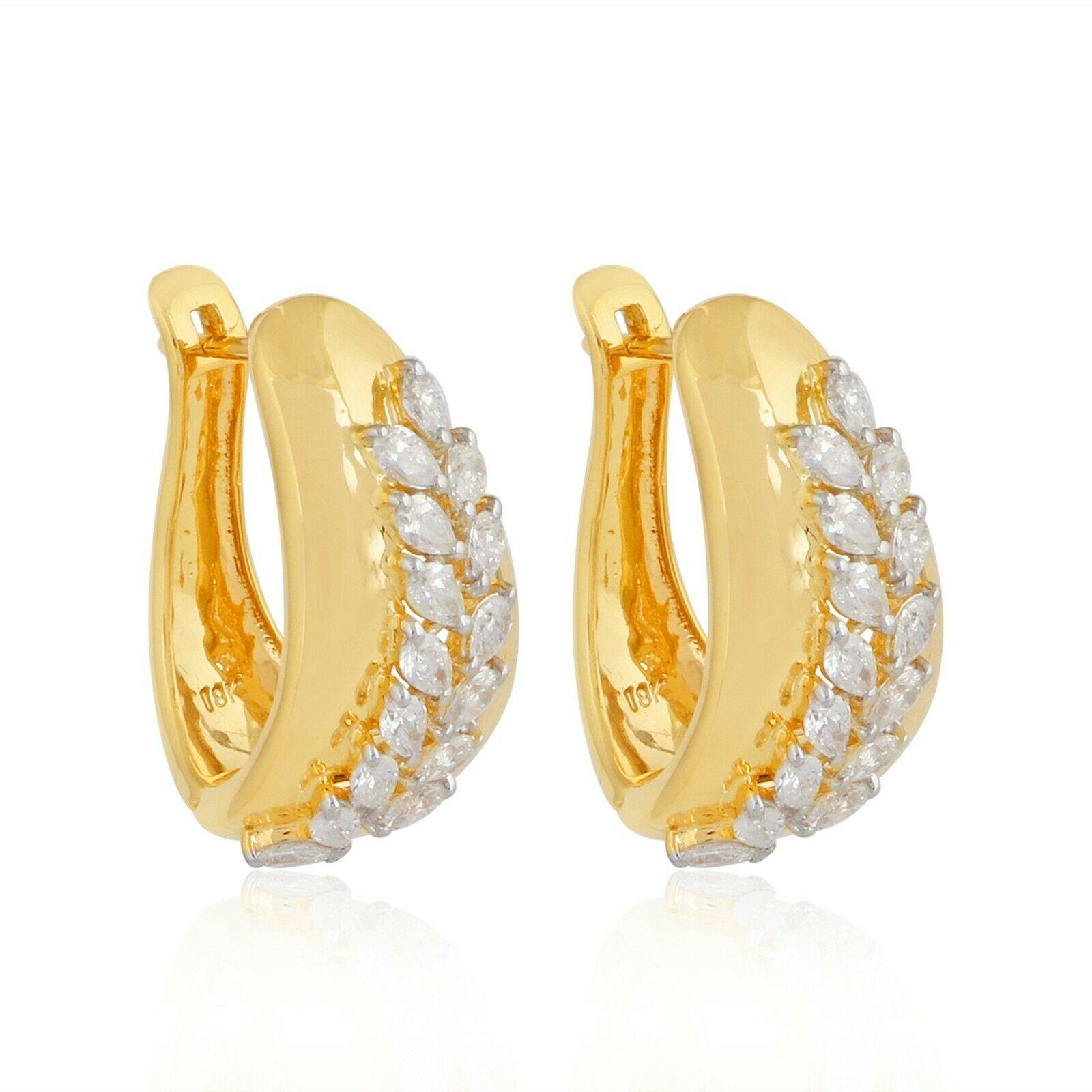 Mixed Cut 18 Karat Yellow Gold Diamond Leaf Earrings For Sale