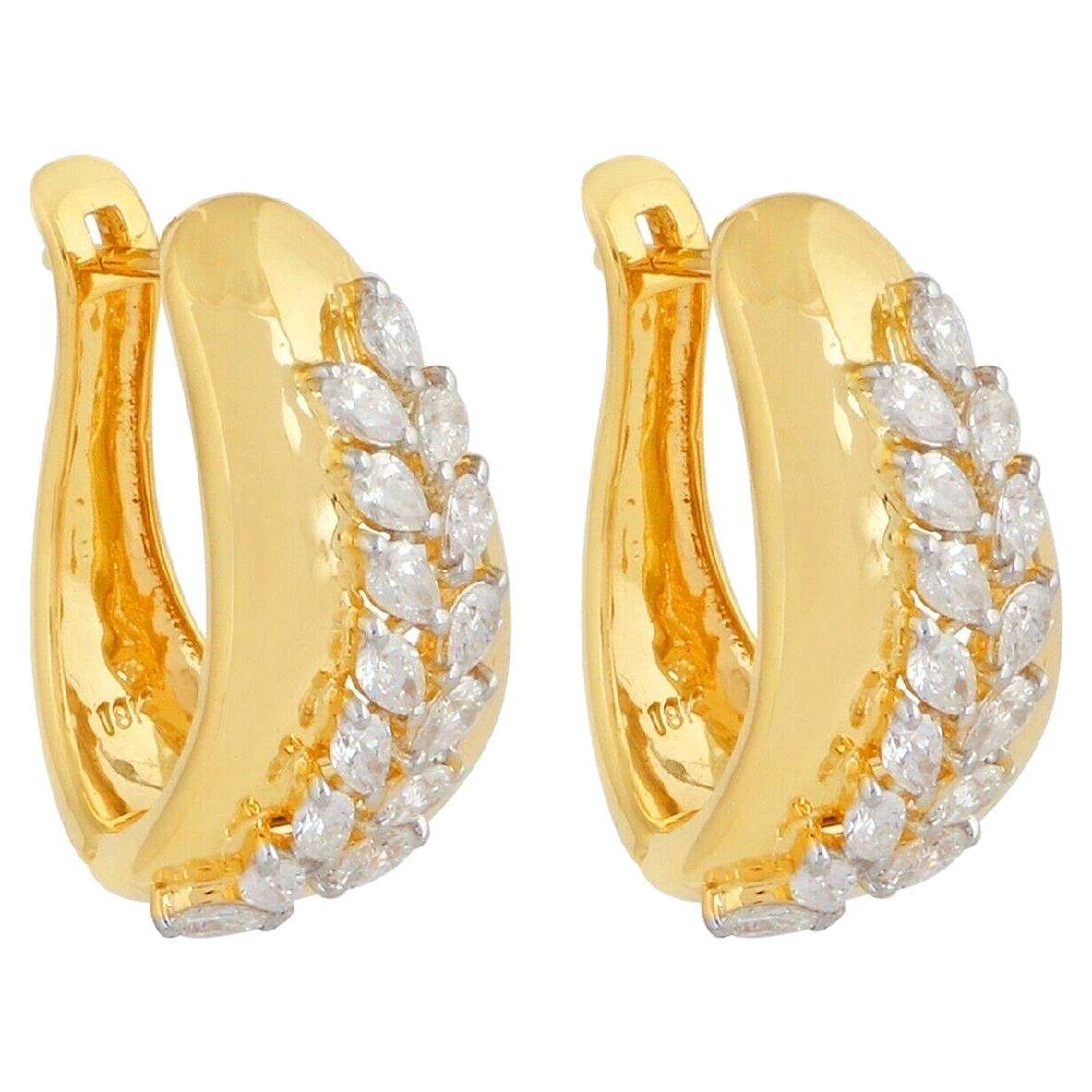 18 Karat Yellow Gold Diamond Leaf Earrings For Sale