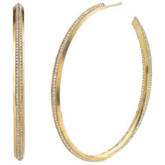 18 Karat Yellow Gold Diamond Line Hoops