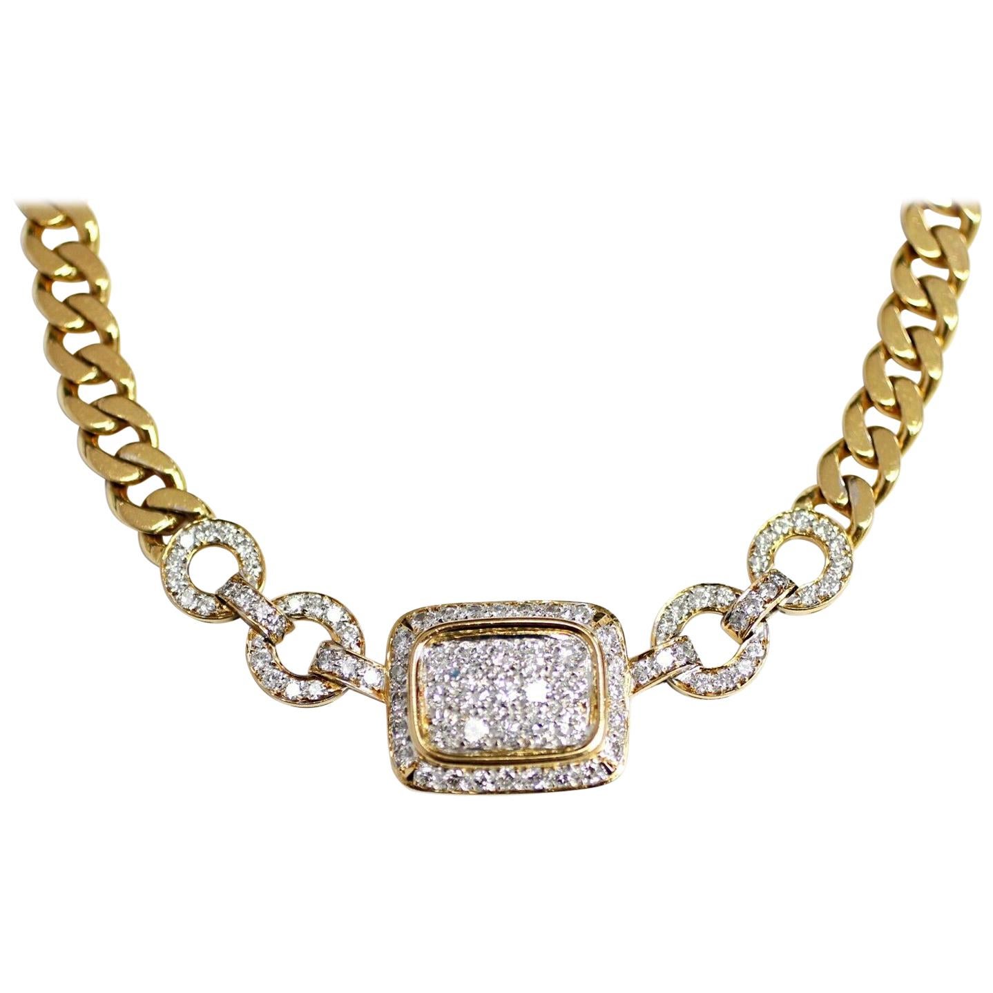 18 Karat Yellow Gold Diamond Link Necklace with 3.50 Carat in Diamonds