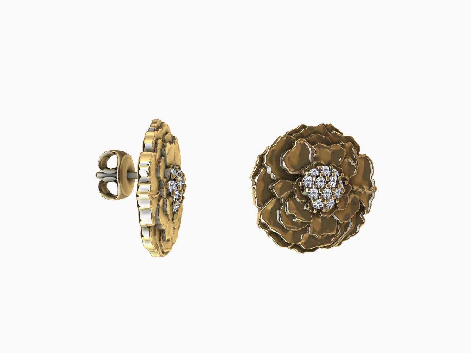 Women's 18 Karat Yellow Gold Diamond Marigold Stud Earrings For Sale