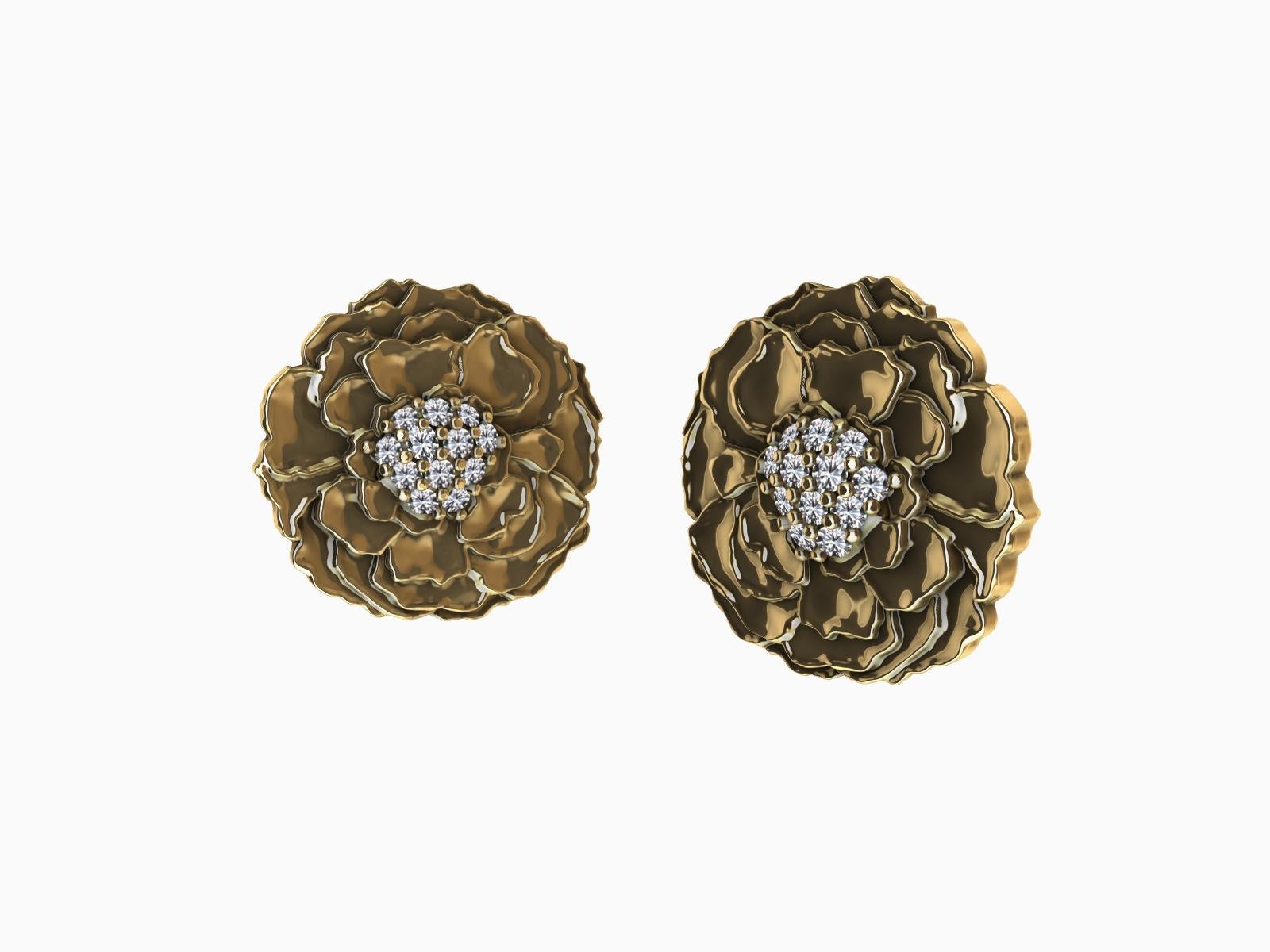 18 Karat Yellow Gold Diamond Marigold Stud Earrings For Sale 1