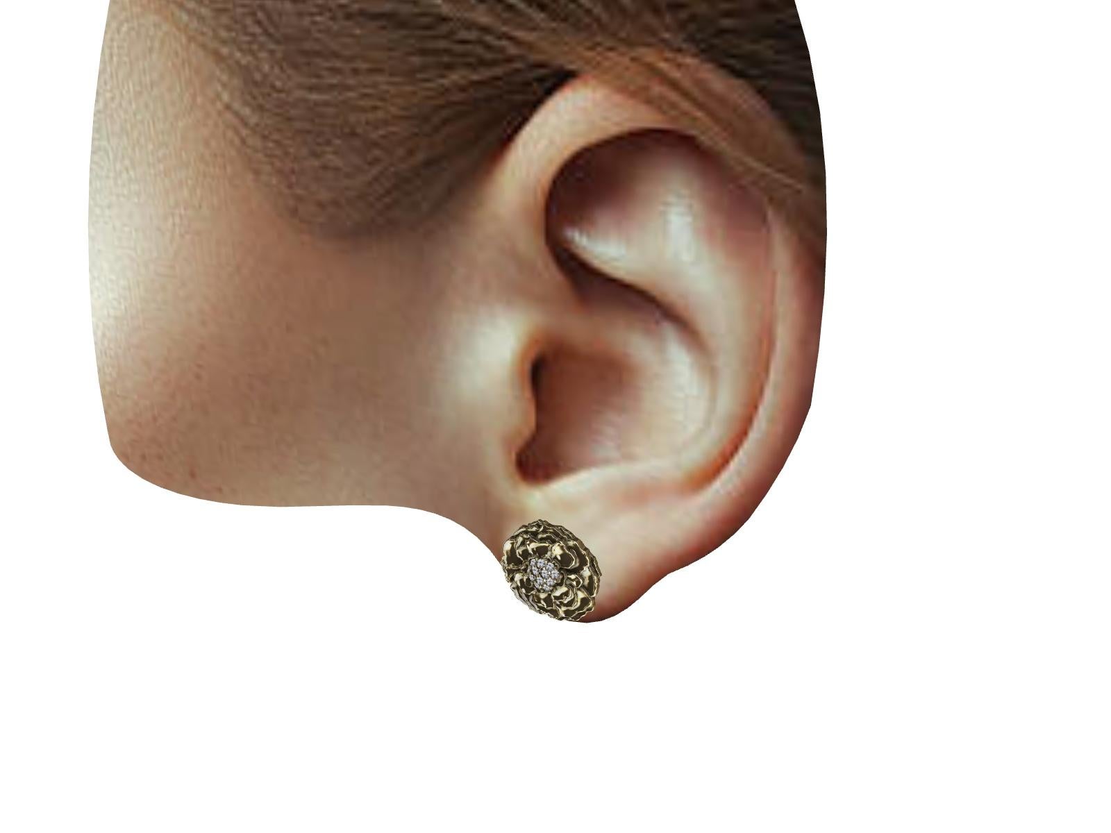 18 Karat Yellow Gold Diamond Marigold Stud Earrings For Sale 2