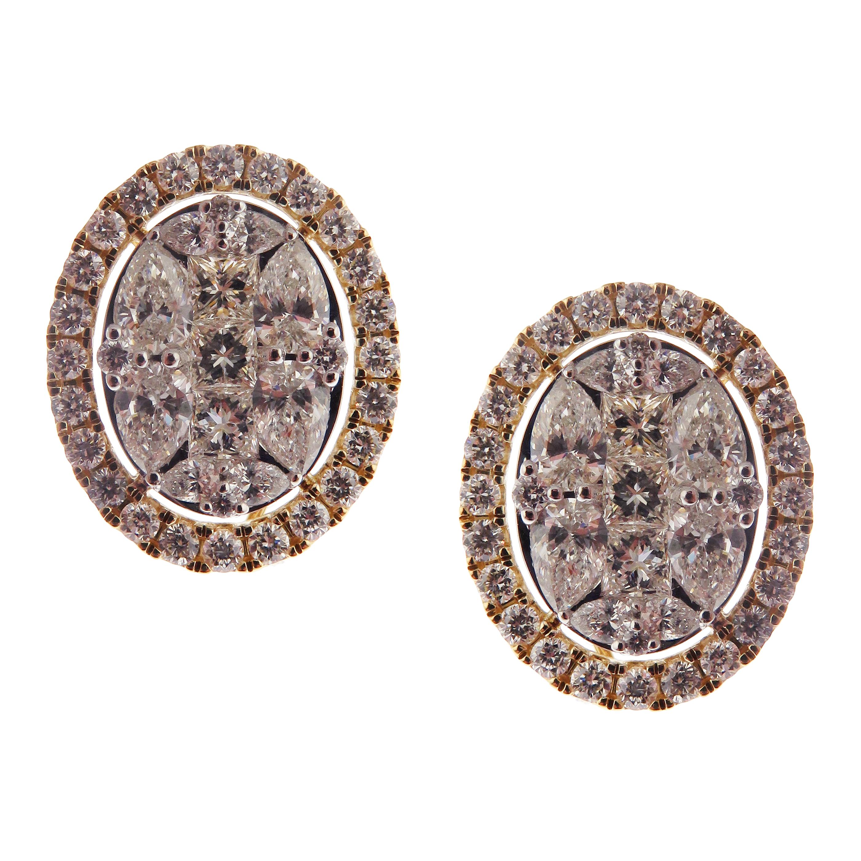 Baguette Cut 18 Karat Yellow Gold Diamond Medium Oval Marquise Baguette Earring Ring Set