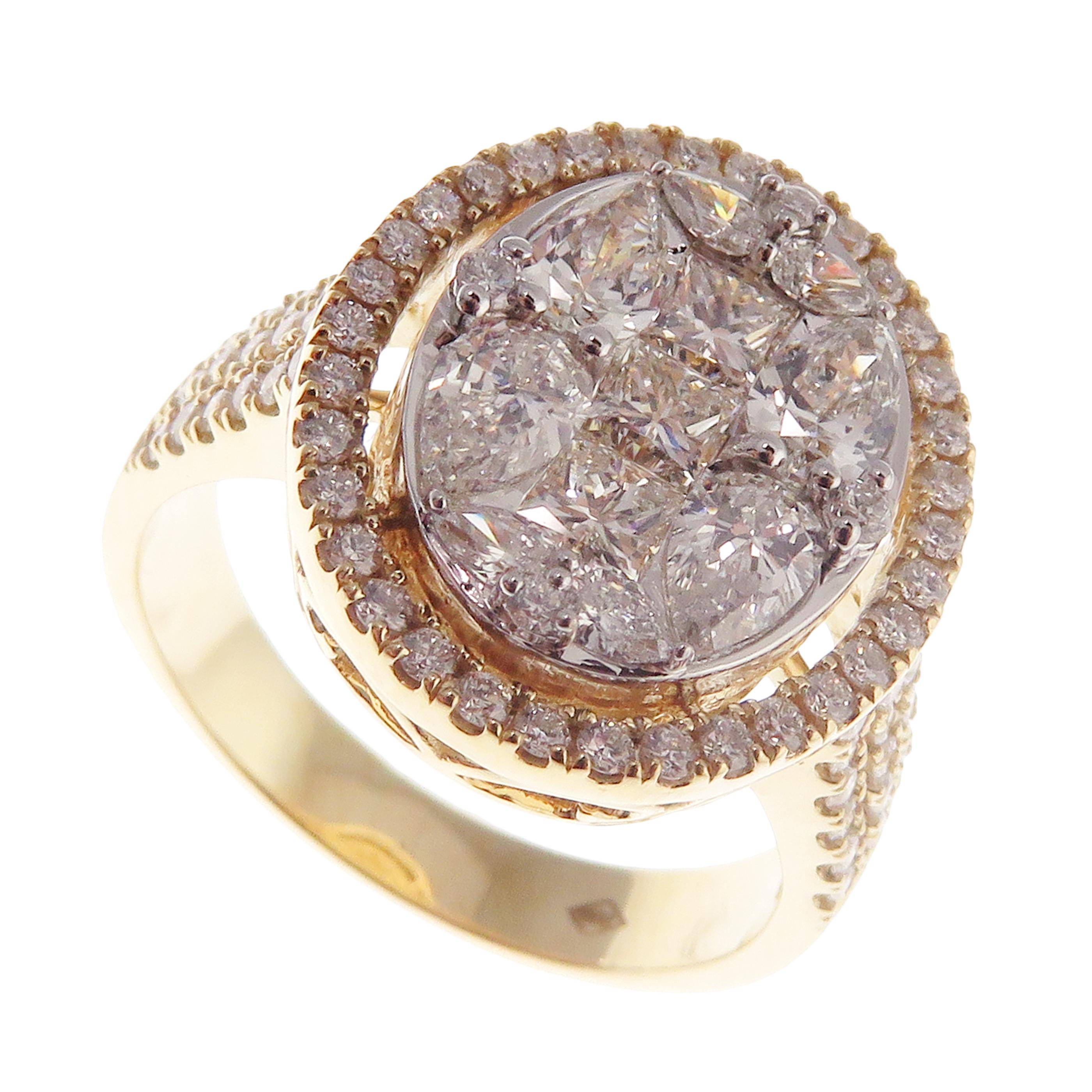 Women's or Men's 18 Karat Yellow Gold Diamond Medium Oval Marquise Baguette Earring Ring Set