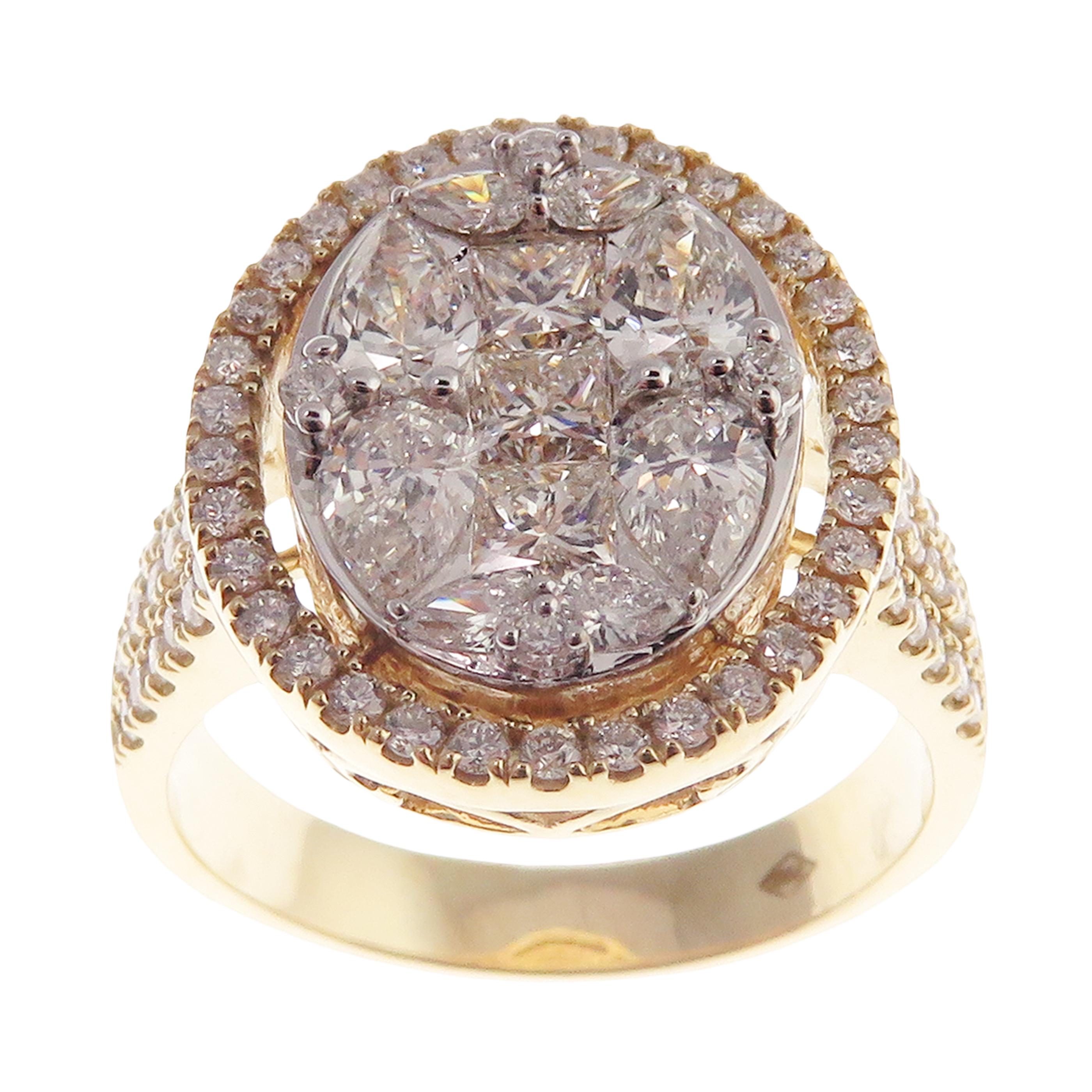 18 Karat Yellow Gold Diamond Medium Oval Marquise Baguette Earring Ring Set 1