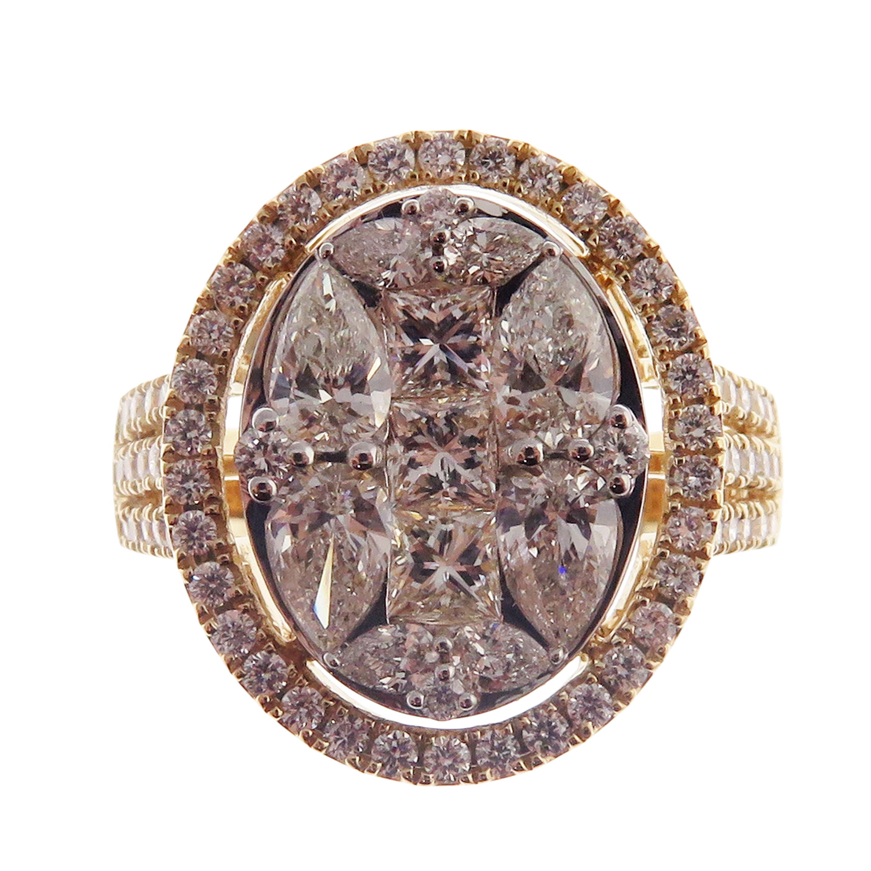 18 Karat Yellow Gold Diamond Medium Oval Marquise Baguette Earring Ring Set 2