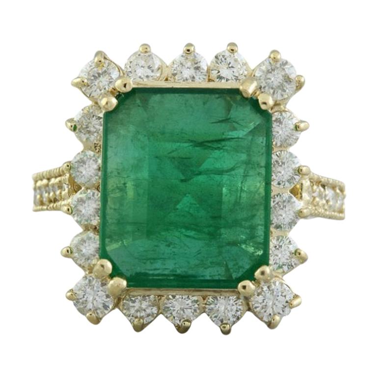 18 Karat Yellow Gold Diamond Natural Deep Emerald Ring for Her For Sale