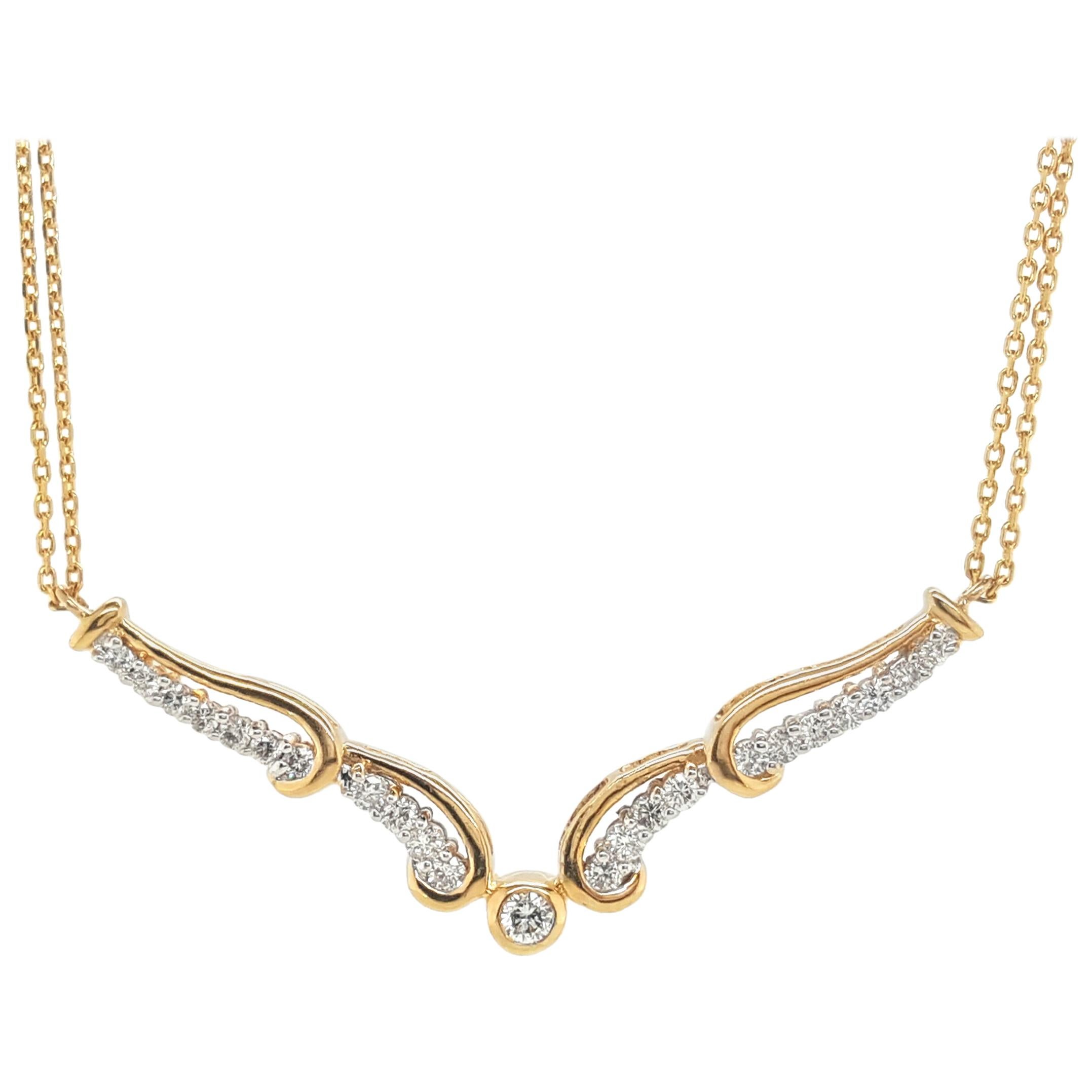 18 Karat Yellow Gold Diamond Necklace with Double Chain For Sale