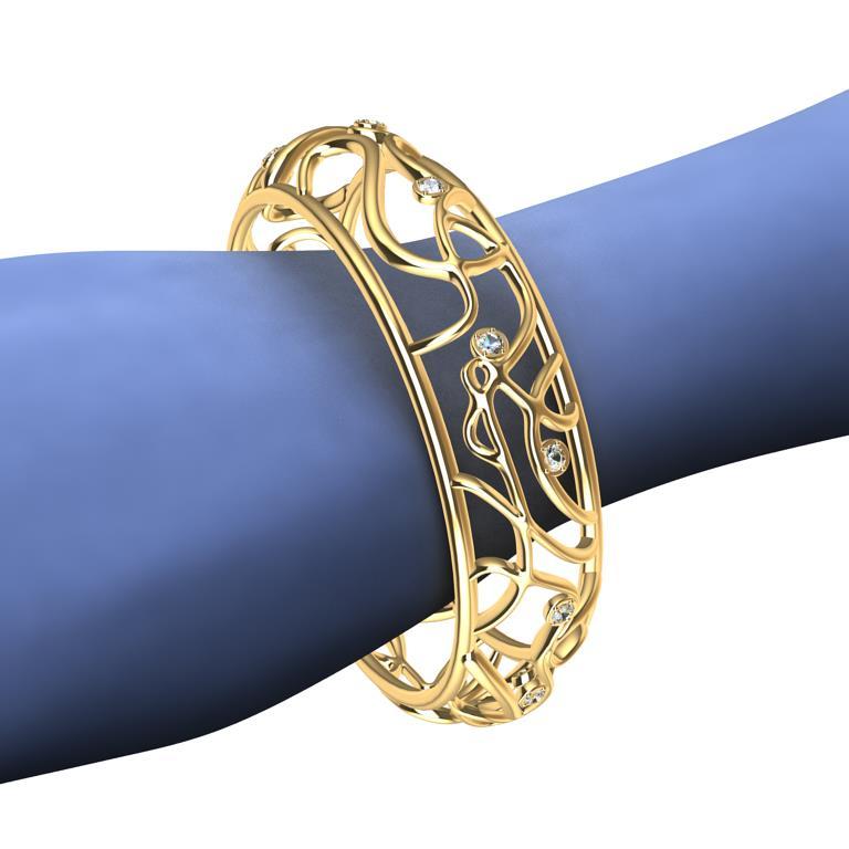 Taille ronde Bracelet jonc océaniques en or jaune 18 carats et diamants en vente