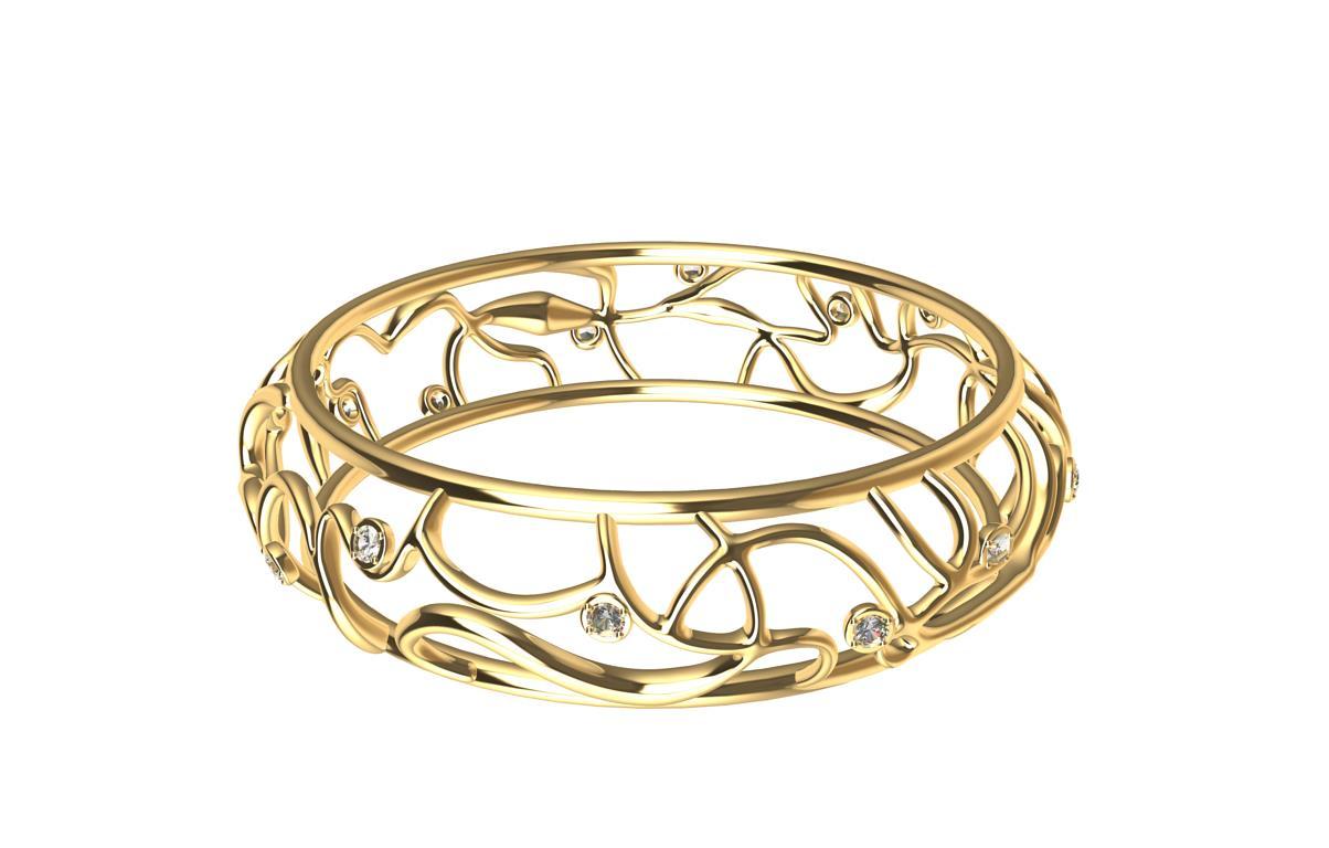 Bracelet jonc océaniques en or jaune 18 carats et diamants Unisexe en vente