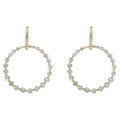 18 Karat Yellow Gold Diamond Open Circle Drop Earrings
