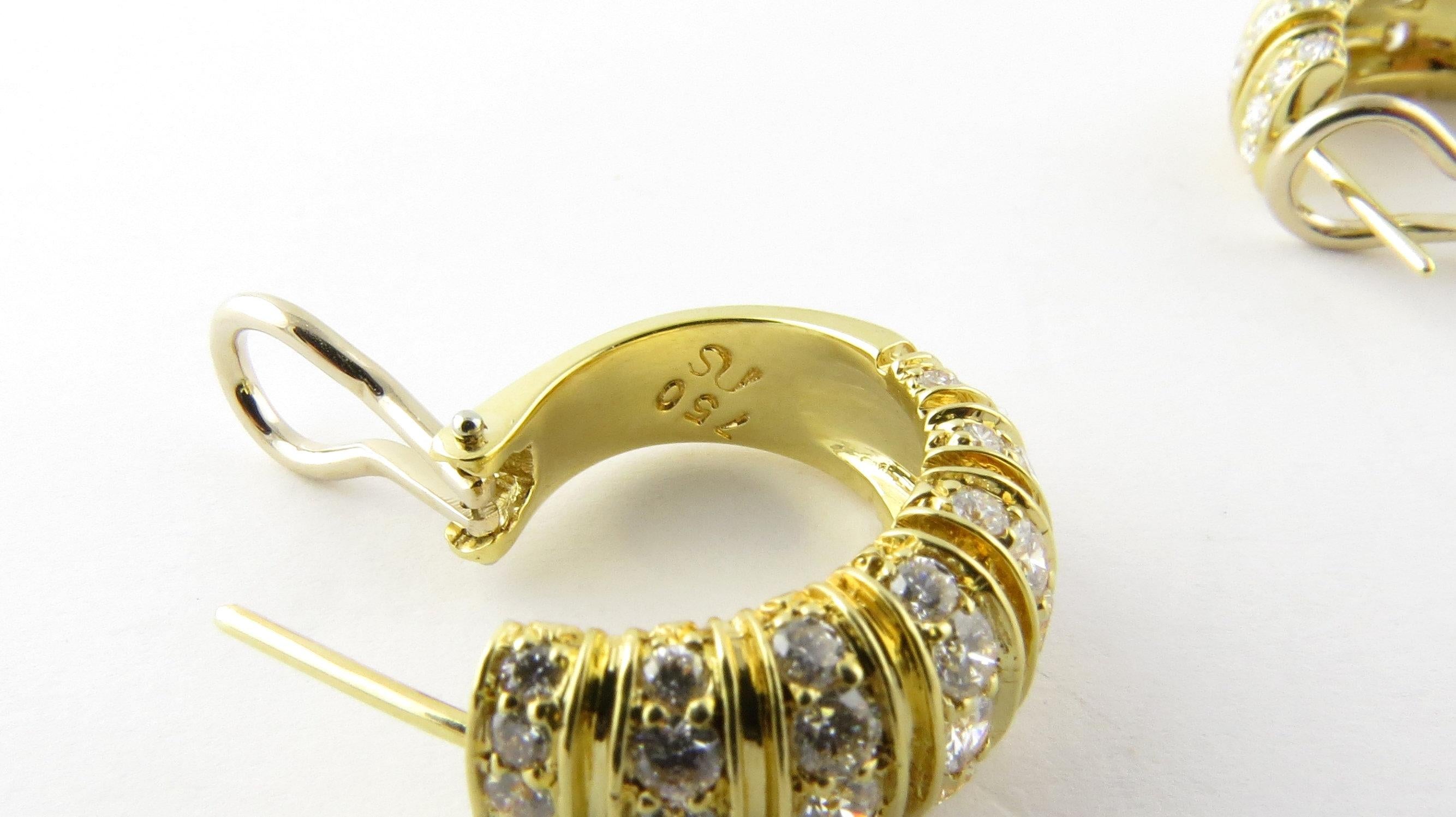 18 Karat Yellow Gold Diamond Oval Hoop Earrings 1