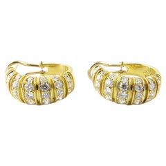 18 Karat Yellow Gold Diamond Oval Hoop Earrings