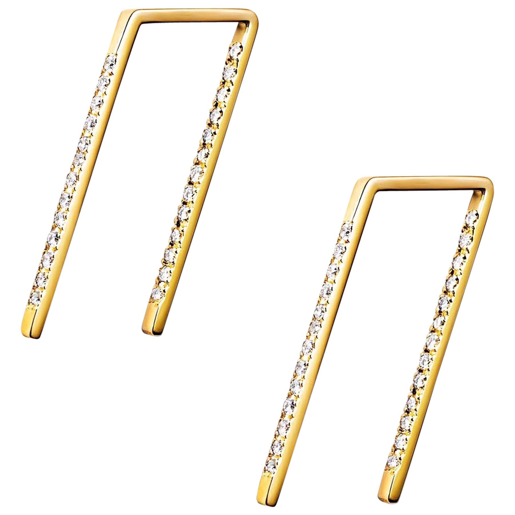 18 Karat Yellow Gold Diamond Pair of Earrings For Sale