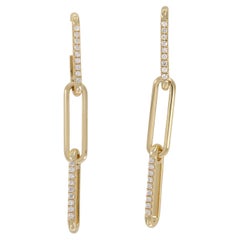 Boucles d'oreilles pendantes en or jaune 18 carats avec diamants en forme de trombone 