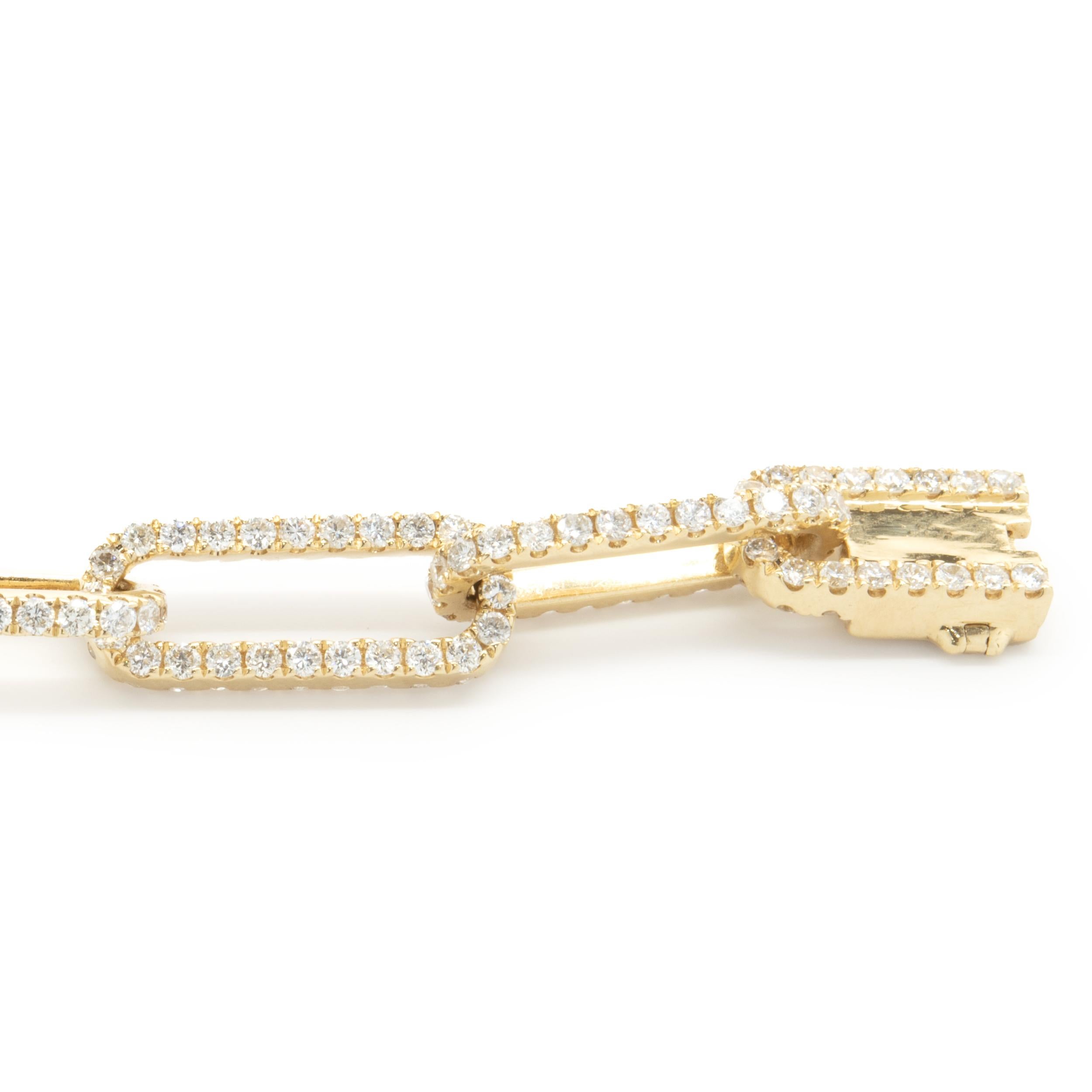 Round Cut 18 Karat Yellow Gold Diamond Paperclip Link Bracelet