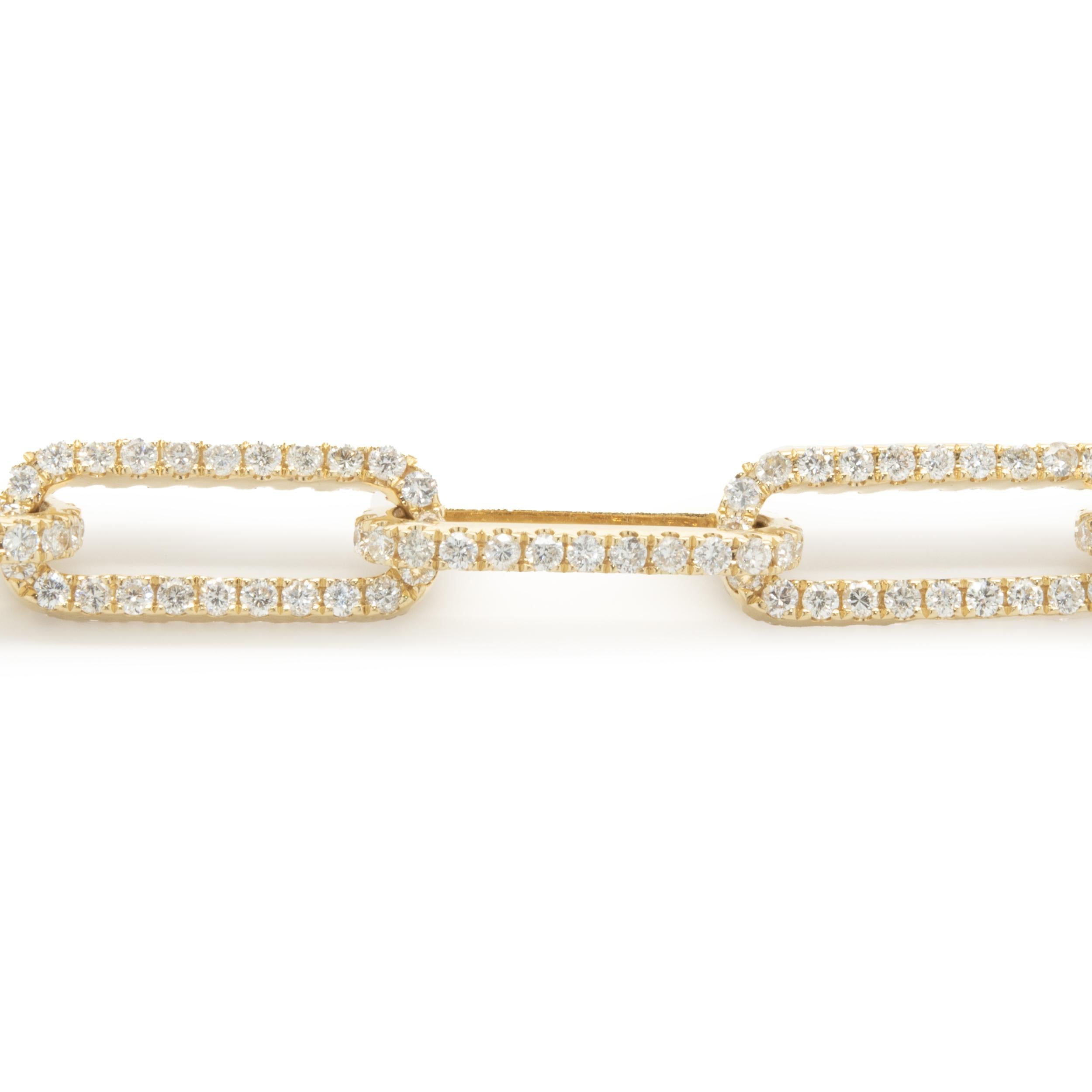18 Karat Yellow Gold Diamond Paperclip Link Bracelet In Excellent Condition In Scottsdale, AZ