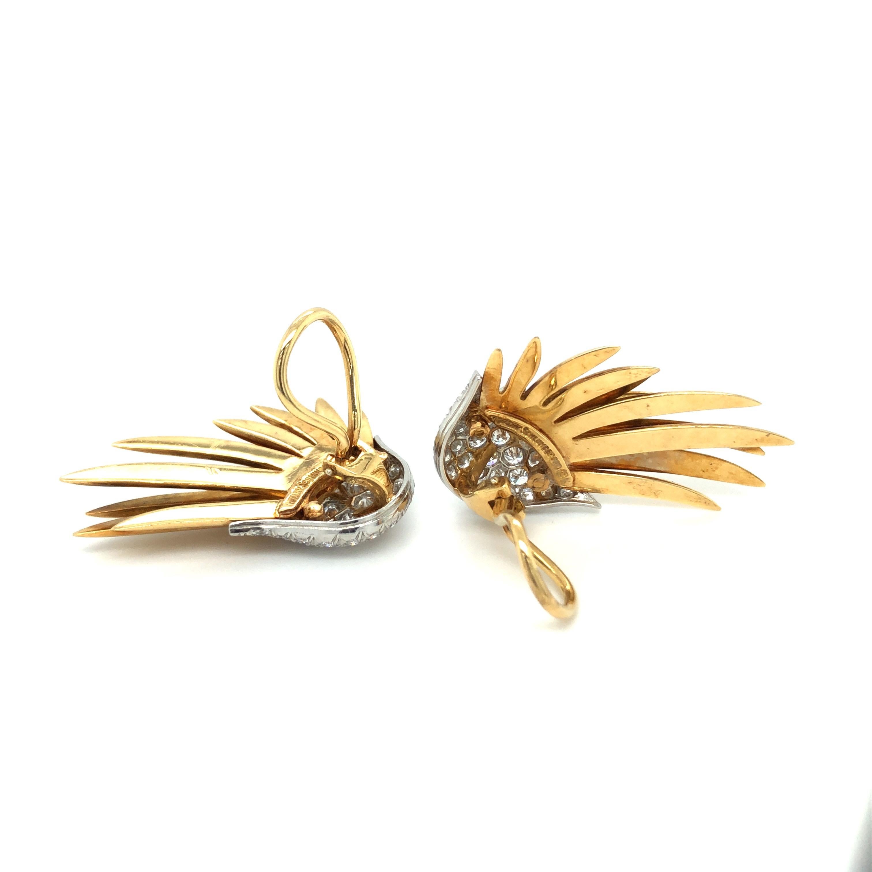 Brilliant Cut 18 Karat Yellow Gold Diamond Paris Flame Ear Clips by Tiffany & Co.