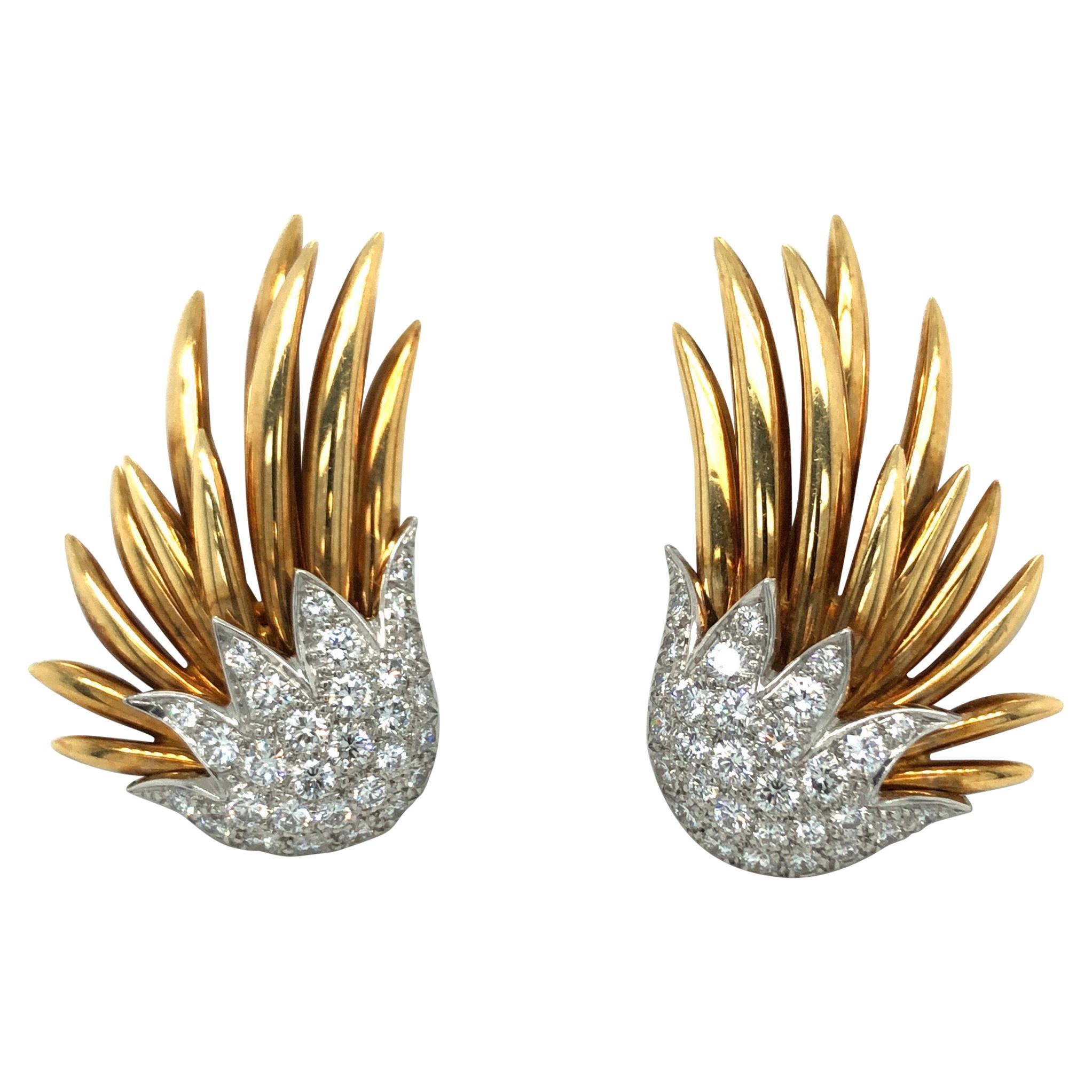18 Karat Yellow Gold Diamond Paris Flame Ear Clips by Tiffany & Co.