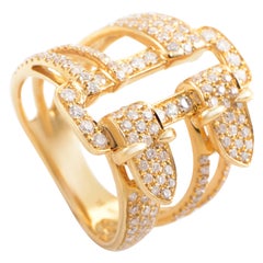 18 Karat Yellow Gold Diamond Pave Buckle Ring